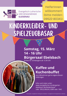 Kinderkleiderbasar am 15. Maerz 2025 ab 14 Uhr im Buergersaal Ebelsbach